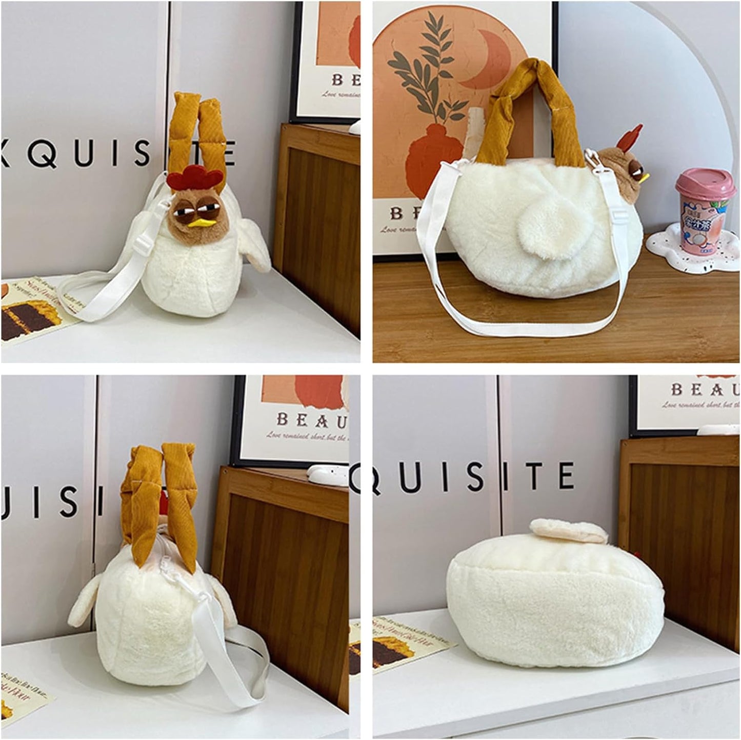 🔥50% OFF Today Only! Chicken Handbag, Funny Animal Bag, Chicken Purse, Rooster Shoulder Strap Fuzzy Cute Mini Makeup Pouch, Novelty Plush Hen Bag