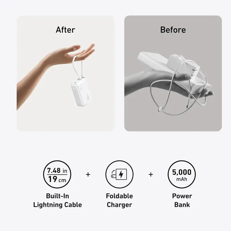 🏆LAST DAY SALE 40% OFF⏰Anker 3-in-1 Power Bank, 10,000mAh Portable Charger with Built-In Cable and Foldable Plug, 30W Battery Pack, For iPhone 6-14 Series