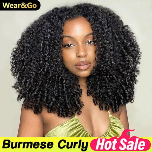 🔥Sale Happening Now:50% off Seamless Burmese Curly Flip Over Wig 3 IN 1 Wear Go Glueless Human Hair Wigs Draw-string Invisible Hairline Beginner Friendly Vacation Hair Wigs