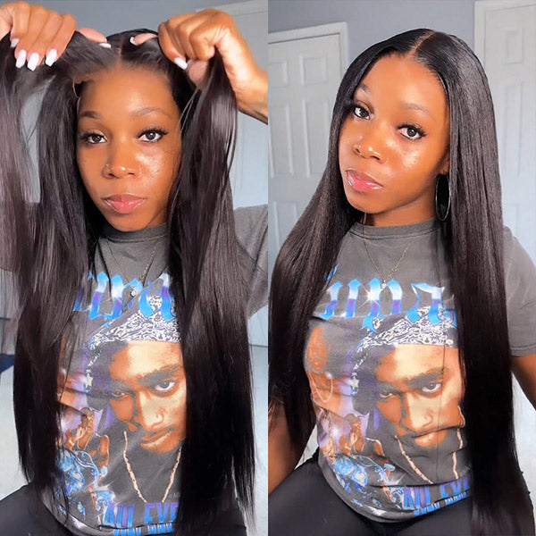 🔥Black Friday Limited-Time Sale🎁Kinky Straight Hair Wear Go Glueless Wigs Lace Pre Cut Lace Closure Wigs