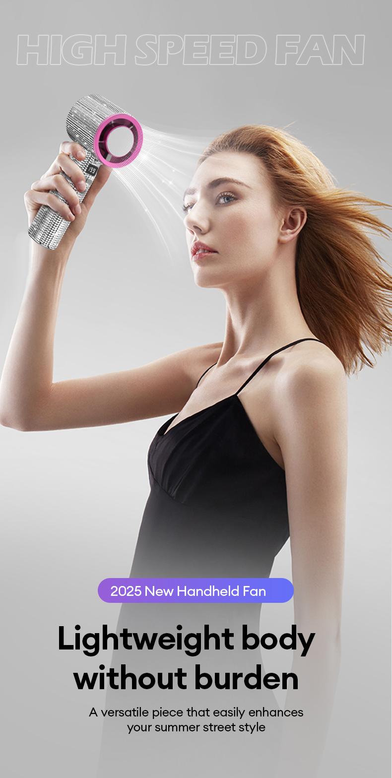 🔥Final 3 Hours – 50% OFF!Full Diamond Luxury Craftsmanship Portable Handheld Turbo Fan, 3 Gear Wind, Rechargeable Long Battery Life Hand Fan With Digital Display For Outdoor Activities, Travel, Office, Wonmen's gift