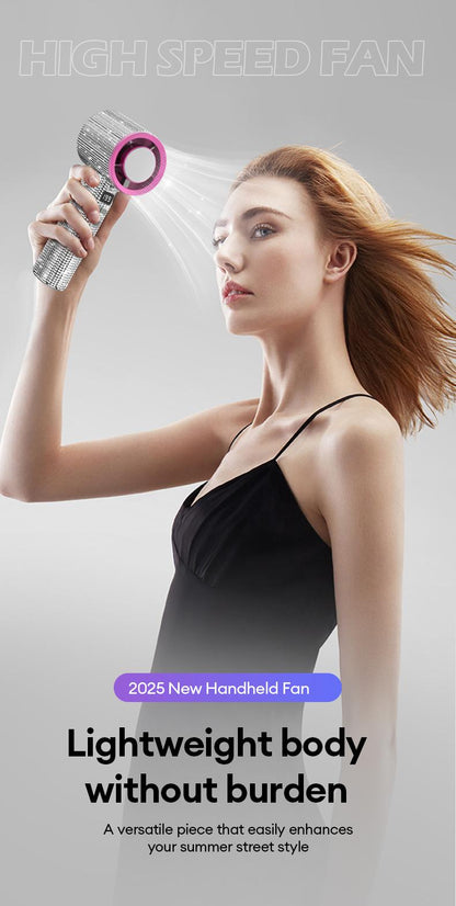 🔥Final 3 Hours – 50% OFF!Full Diamond Luxury Craftsmanship Portable Handheld Turbo Fan, 3 Gear Wind, Rechargeable Long Battery Life Hand Fan With Digital Display For Outdoor Activities, Travel, Office, Wonmen's gift