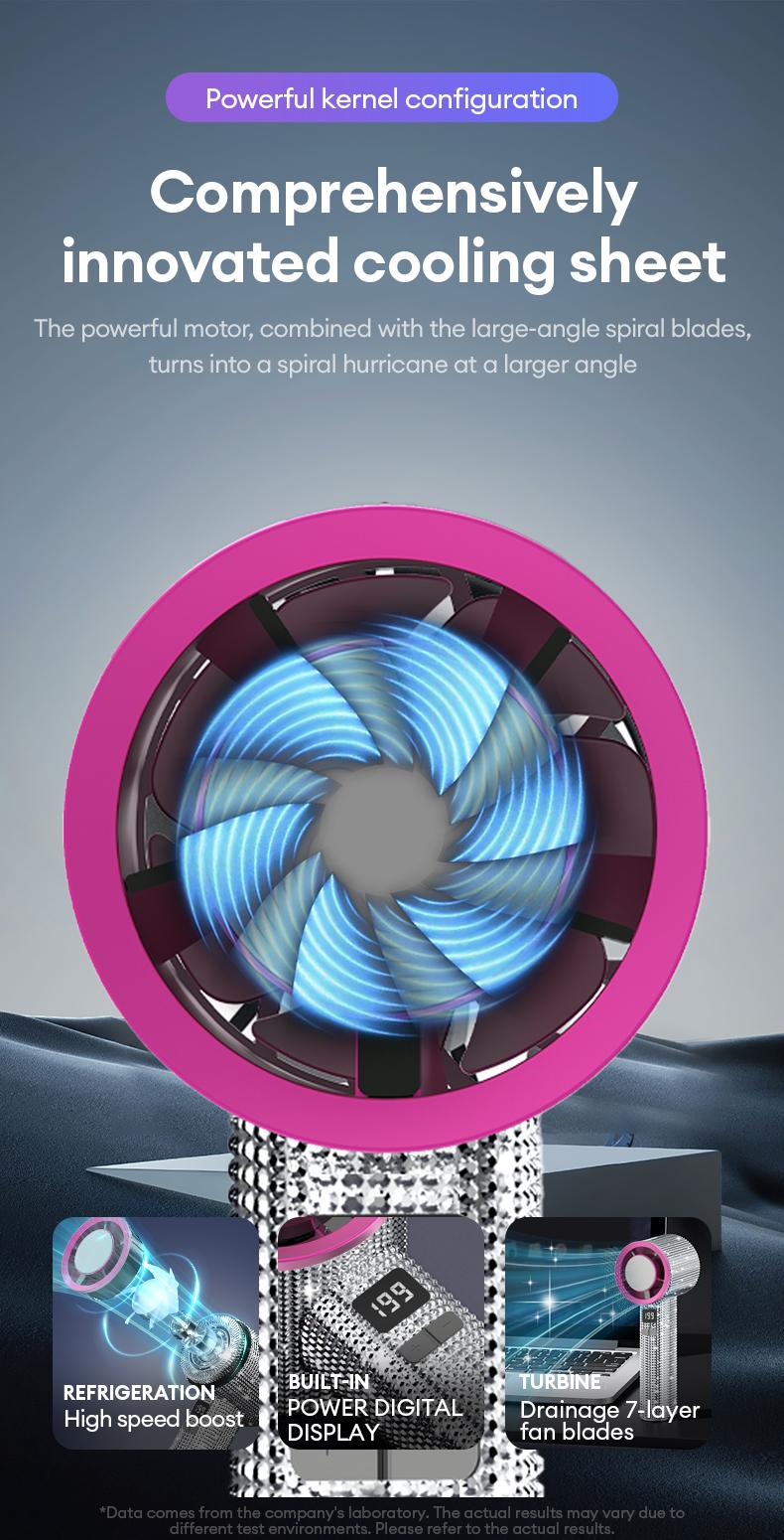 🔥Final 3 Hours – 50% OFF!Full Diamond Luxury Craftsmanship Portable Handheld Turbo Fan, 3 Gear Wind, Rechargeable Long Battery Life Hand Fan With Digital Display For Outdoor Activities, Travel, Office, Wonmen's gift