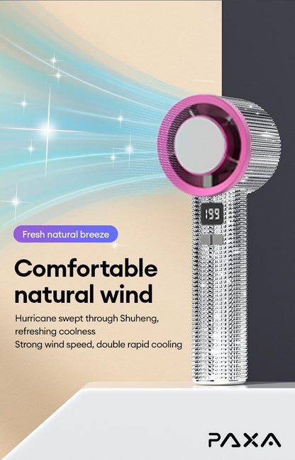 🔥Final 3 Hours – 50% OFF!Full Diamond Luxury Craftsmanship Portable Handheld Turbo Fan, 3 Gear Wind, Rechargeable Long Battery Life Hand Fan With Digital Display For Outdoor Activities, Travel, Office, Wonmen's gift