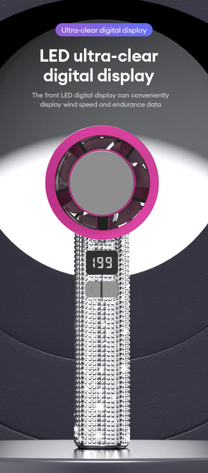 🔥Final 3 Hours – 50% OFF!Full Diamond Luxury Craftsmanship Portable Handheld Turbo Fan, 3 Gear Wind, Rechargeable Long Battery Life Hand Fan With Digital Display For Outdoor Activities, Travel, Office, Wonmen's gift