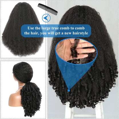 🔥70% OFF Today Only! New Afro V Part with Curly in the End Wig Kinky Synthetic Hair Texture with Unique Bouncy Curls in the End 20 Inch Soft Curly Full Hair V Part Wigs Synthetic for Women No Leave out Clip in Half Wig