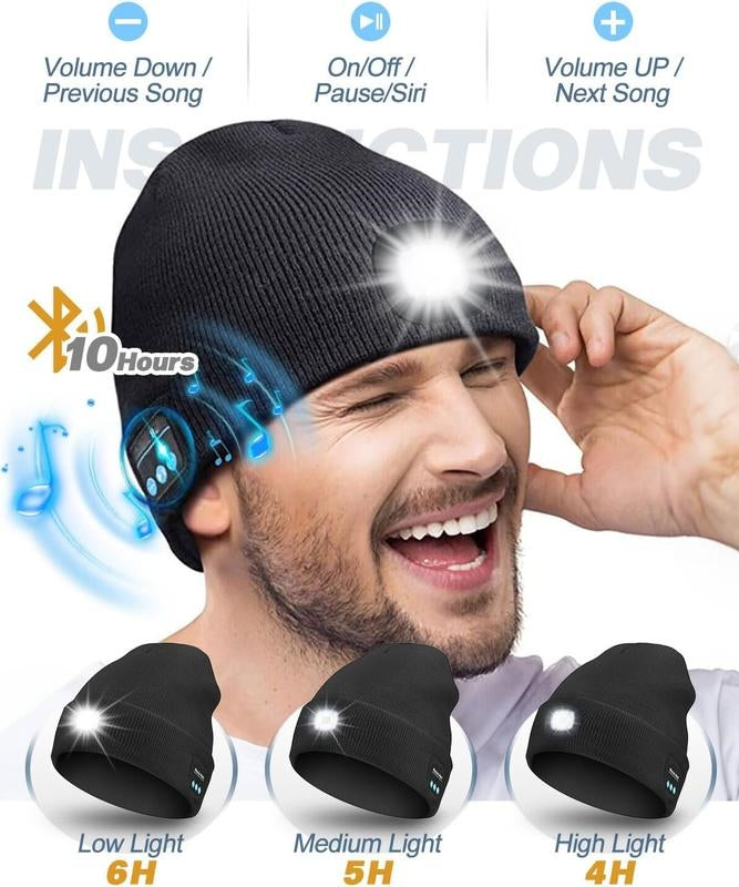 🔥LAST DAY 50% OFF🎁Unisex Bluetooth Knit Hat, Latest Model with 6 LED Lights and Wireless Earphones