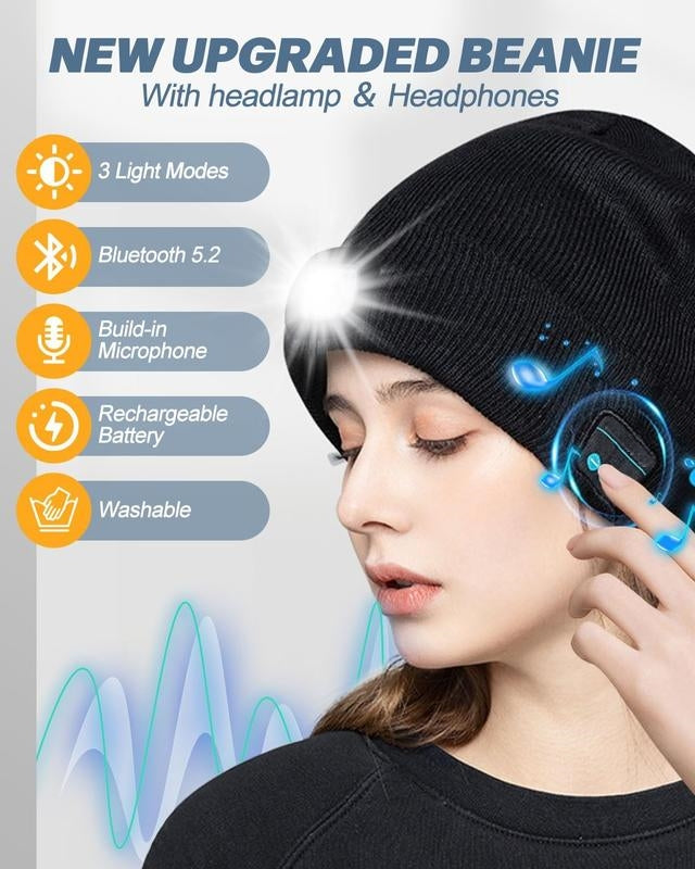 🔥LAST DAY 50% OFF🎁Unisex Bluetooth Knit Hat, Latest Model with 6 LED Lights and Wireless Earphones