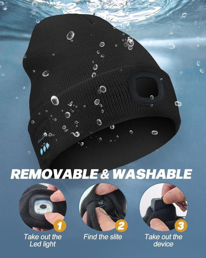 🔥LAST DAY 50% OFF🎁Unisex Bluetooth Knit Hat, Latest Model with 6 LED Lights and Wireless Earphones