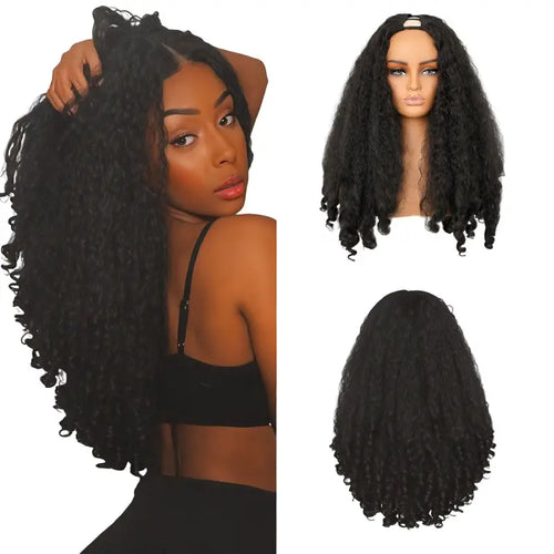 🔥70% OFF Today Only! New Afro V Part with Curly in the End Wig Kinky Synthetic Hair Texture with Unique Bouncy Curls in the End 20 Inch Soft Curly Full Hair V Part Wigs Synthetic for Women No Leave out Clip in Half Wig