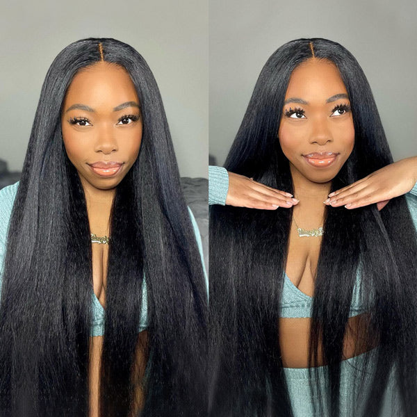 🔥Black Friday Limited-Time Sale🎁Kinky Straight Hair Wear Go Glueless Wigs Lace Pre Cut Lace Closure Wigs