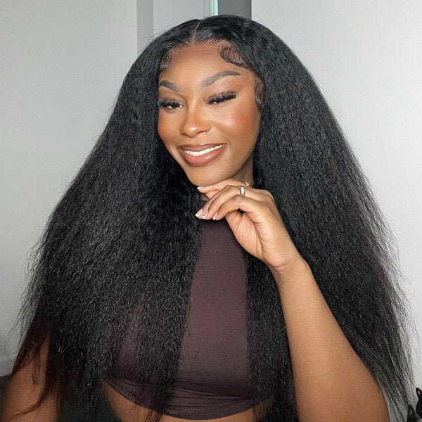 🔥Black Friday Limited-Time Sale🎁Kinky Straight Hair Wear Go Glueless Wigs Lace Pre Cut Lace Closure Wigs