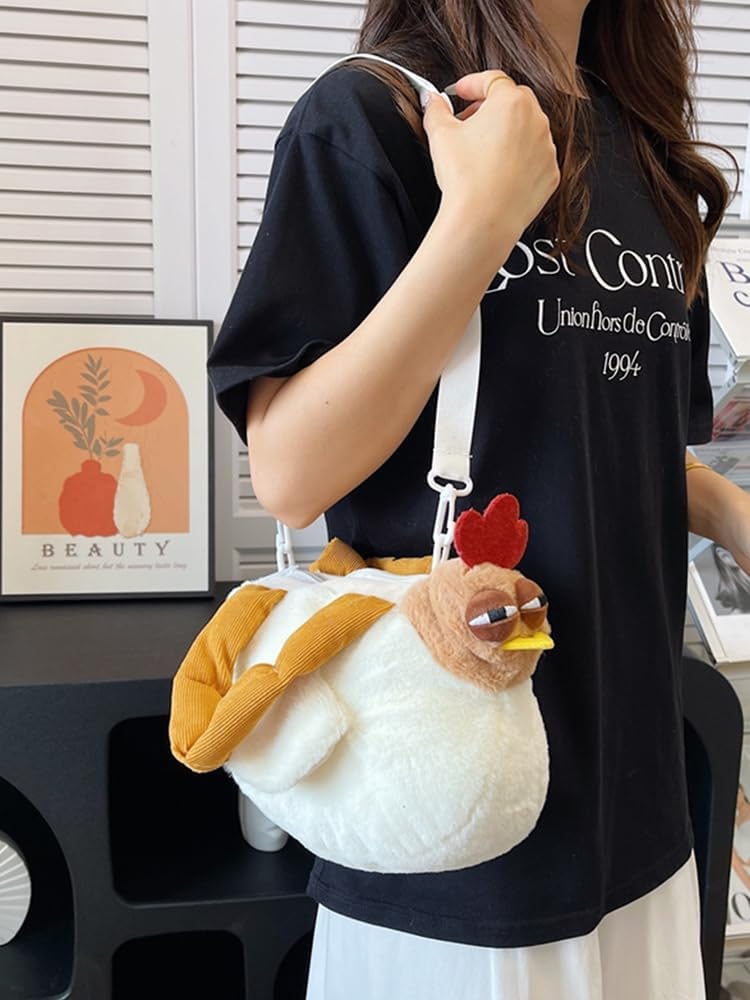 🔥50% OFF Today Only! Chicken Handbag, Funny Animal Bag, Chicken Purse, Rooster Shoulder Strap Fuzzy Cute Mini Makeup Pouch, Novelty Plush Hen Bag