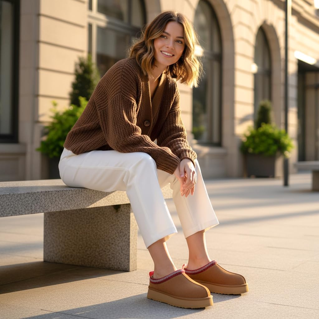 🔥HOT SALE 63% OFF🔥Genuine Suede Platform Slippers for Women Fuzzy Winter Warm Shoes Indoor Outdoor