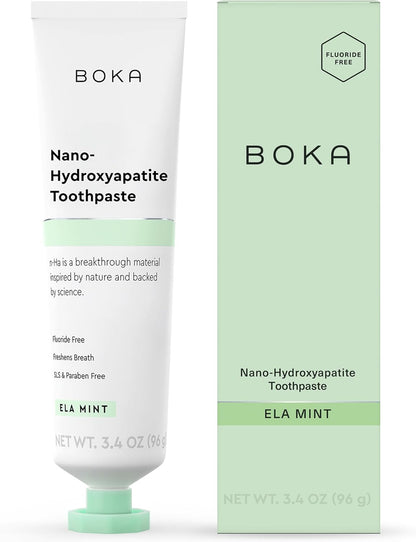 Boka Fluoride Free Toothpaste, Nano Hydroxyapatite Toothpaste, Appropriate for Sensitive Teeth - for Adult, Kids Oral Care - Ela Mint Flavor, 4 Fl Oz 1Pk US Manufactured