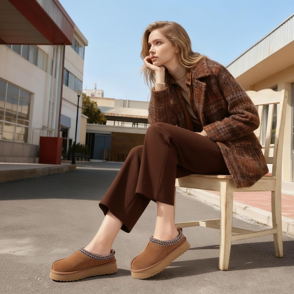 🔥HOT SALE 63% OFF🔥Genuine Suede Platform Slippers for Women Fuzzy Winter Warm Shoes Indoor Outdoor