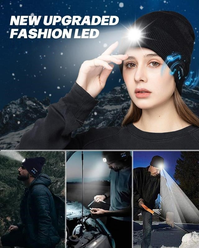 🔥LAST DAY 50% OFF🎁Unisex Bluetooth Knit Hat, Latest Model with 6 LED Lights and Wireless Earphones
