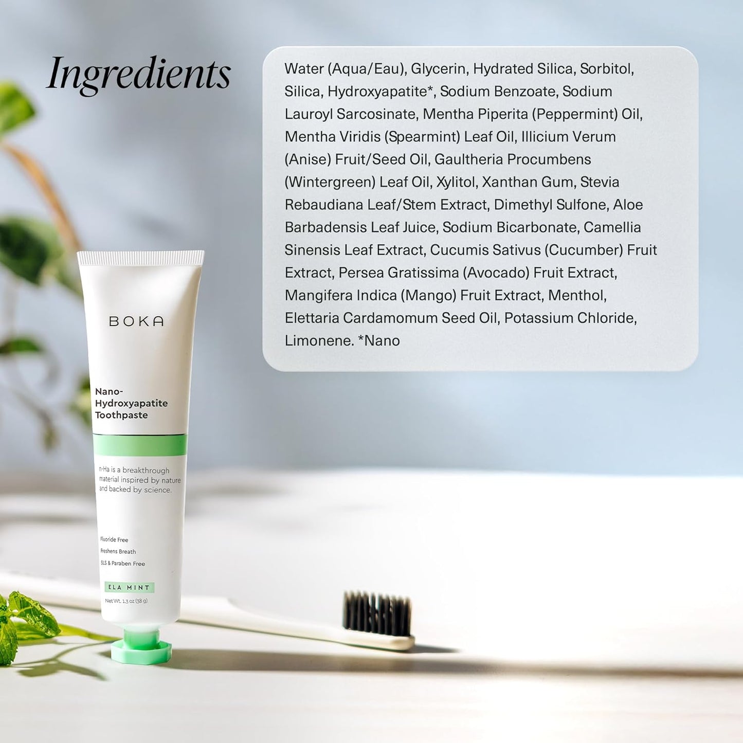 Boka Fluoride Free Toothpaste, Nano Hydroxyapatite Toothpaste, Appropriate for Sensitive Teeth - for Adult, Kids Oral Care - Ela Mint Flavor, 4 Fl Oz 1Pk US Manufactured