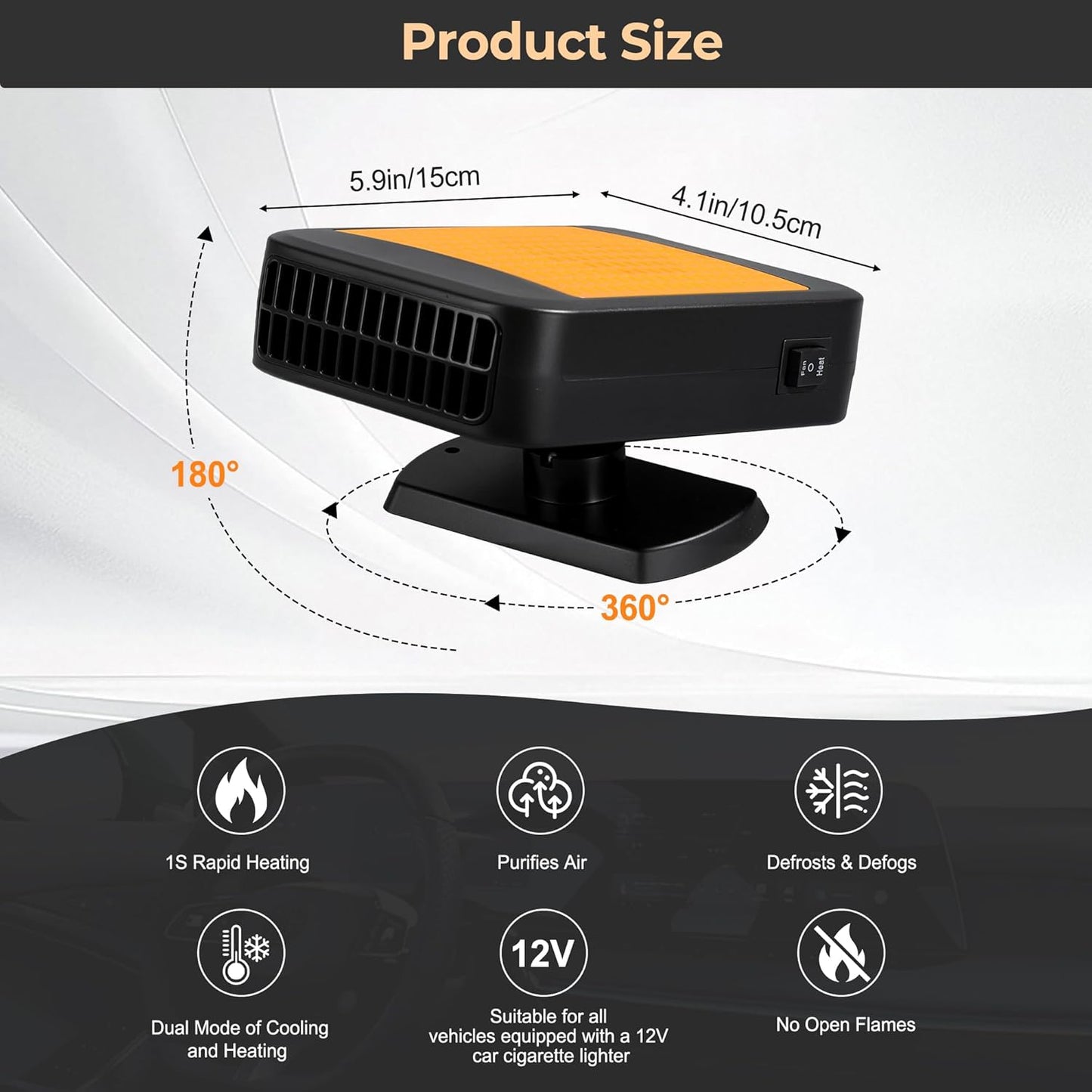 🎁2025-Christmas Hot Sale🎁49% OFF - Portable Car Heater for Vehicle, 12V Car Heater Portable（ Plugs into Cigarette Lighter）, Portable Heater for Car, 360° Rotatable Car Defroster Windshield Heater