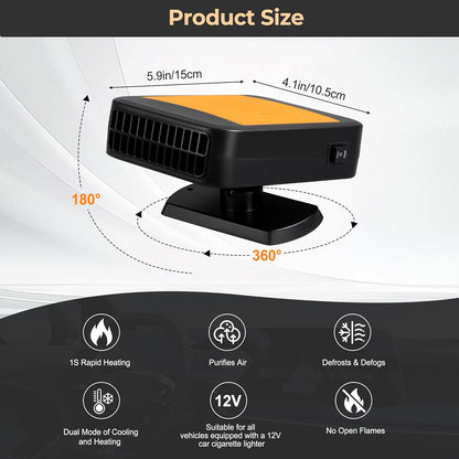 🎁2025-Christmas Hot Sale🎁49% OFF - Portable Car Heater for Vehicle, 12V Car Heater Portable（ Plugs into Cigarette Lighter）, Portable Heater for Car, 360° Rotatable Car Defroster Windshield Heater
