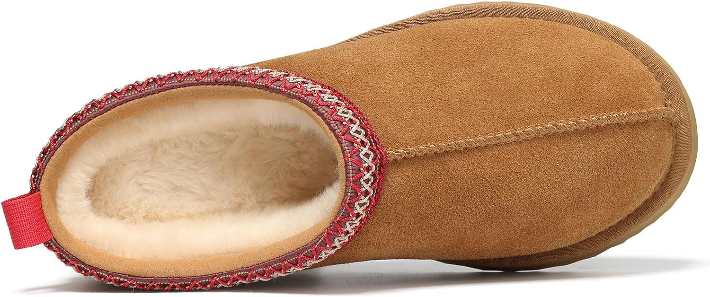 🔥HOT SALE 63% OFF🔥Genuine Suede Platform Slippers for Women Fuzzy Winter Warm Shoes Indoor Outdoor