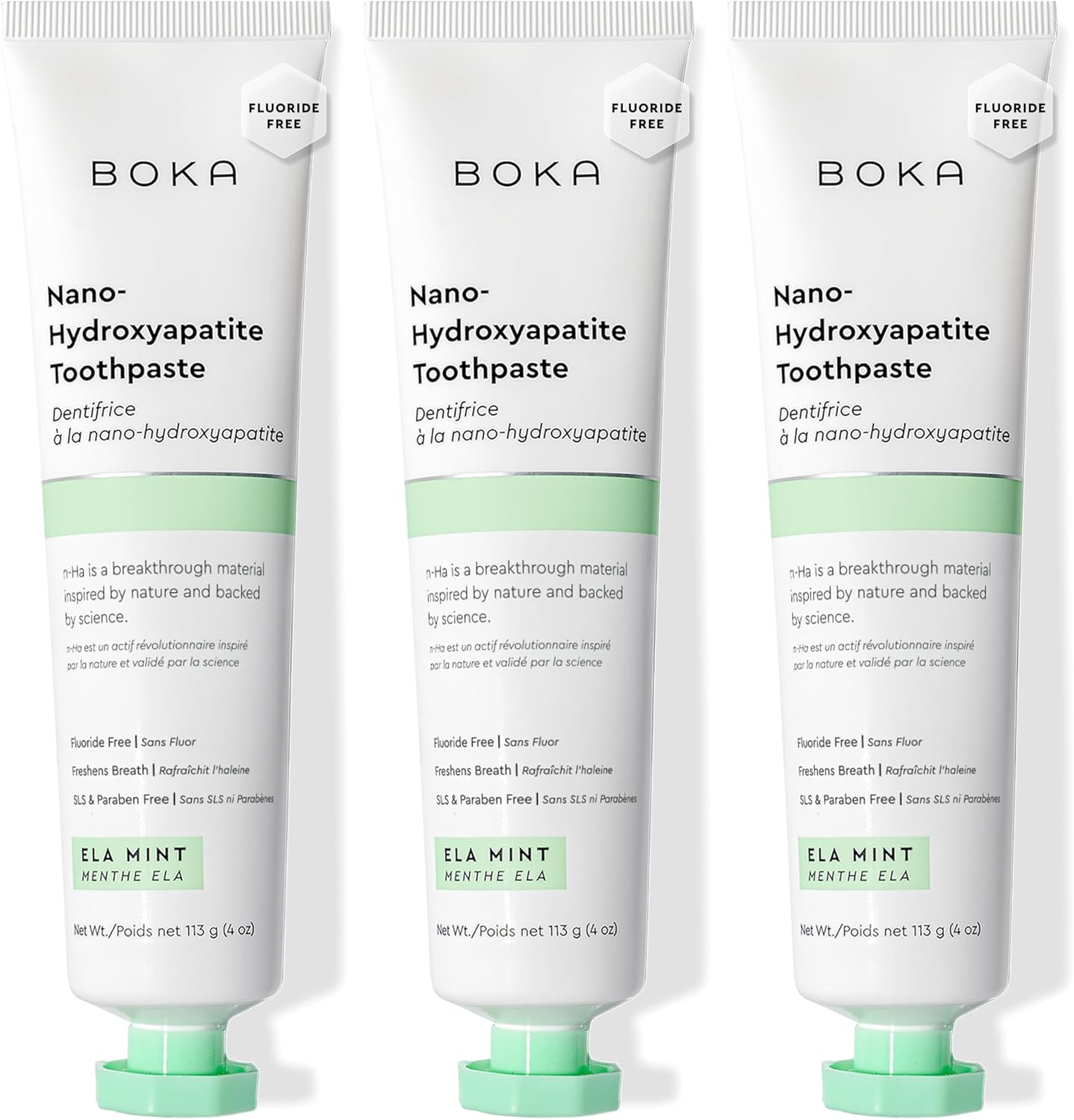 Boka Fluoride Free Toothpaste, Nano Hydroxyapatite Toothpaste, Appropriate for Sensitive Teeth - for Adult, Kids Oral Care - Ela Mint Flavor, 4 Fl Oz 1Pk US Manufactured