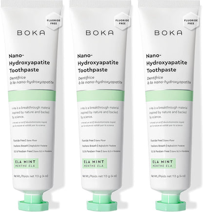 Boka Fluoride Free Toothpaste, Nano Hydroxyapatite Toothpaste, Appropriate for Sensitive Teeth - for Adult, Kids Oral Care - Ela Mint Flavor, 4 Fl Oz 1Pk US Manufactured