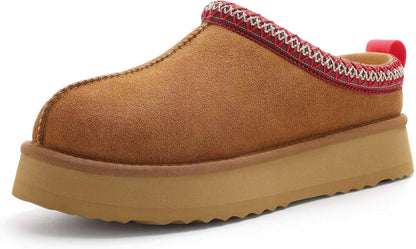 🔥HOT SALE 63% OFF🔥Genuine Suede Platform Slippers for Women Fuzzy Winter Warm Shoes Indoor Outdoor