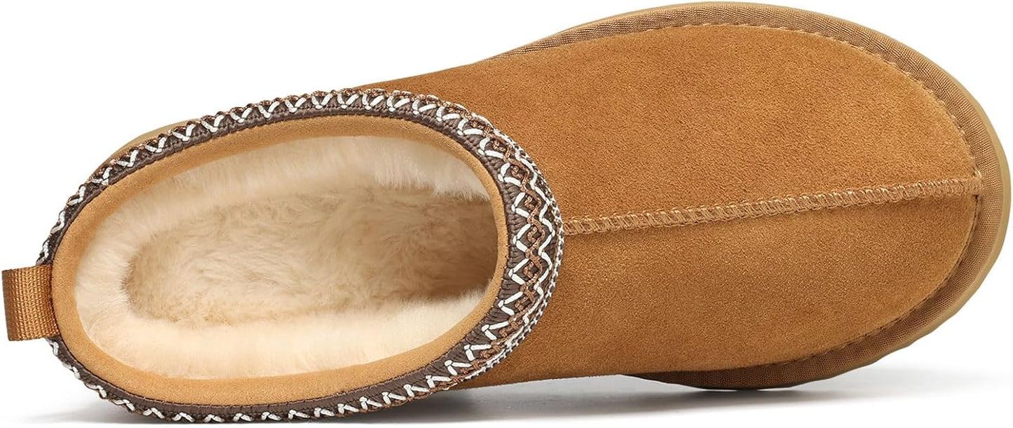 🔥HOT SALE 63% OFF🔥Genuine Suede Platform Slippers for Women Fuzzy Winter Warm Shoes Indoor Outdoor