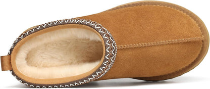 🔥HOT SALE 63% OFF🔥Genuine Suede Platform Slippers for Women Fuzzy Winter Warm Shoes Indoor Outdoor