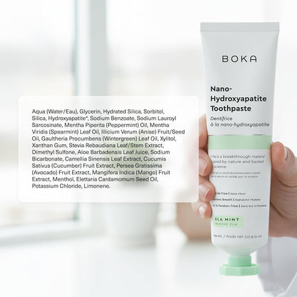 Boka Fluoride Free Toothpaste, Nano Hydroxyapatite Toothpaste, Appropriate for Sensitive Teeth - for Adult, Kids Oral Care - Ela Mint Flavor, 4 Fl Oz 1Pk US Manufactured