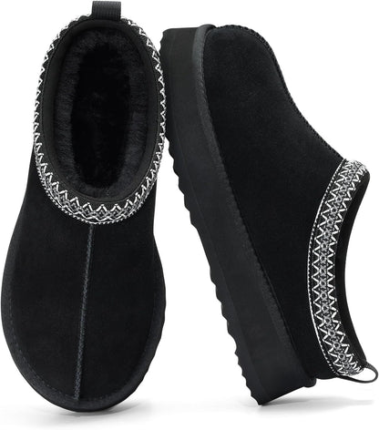 🔥HOT SALE 63% OFF🔥Genuine Suede Platform Slippers for Women Fuzzy Winter Warm Shoes Indoor Outdoor
