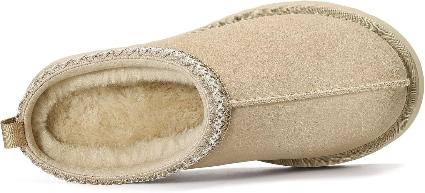 🔥HOT SALE 63% OFF🔥Genuine Suede Platform Slippers for Women Fuzzy Winter Warm Shoes Indoor Outdoor