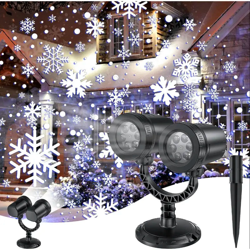 🎁2025-Christmas Hot Sale🎁49% OFF - LED Christmas Snowflake Projection Lamp, 2025 New Upgraded,Double-Head Rotating 4 Dynamic Snowflakes Projector, Plug-In LED Light