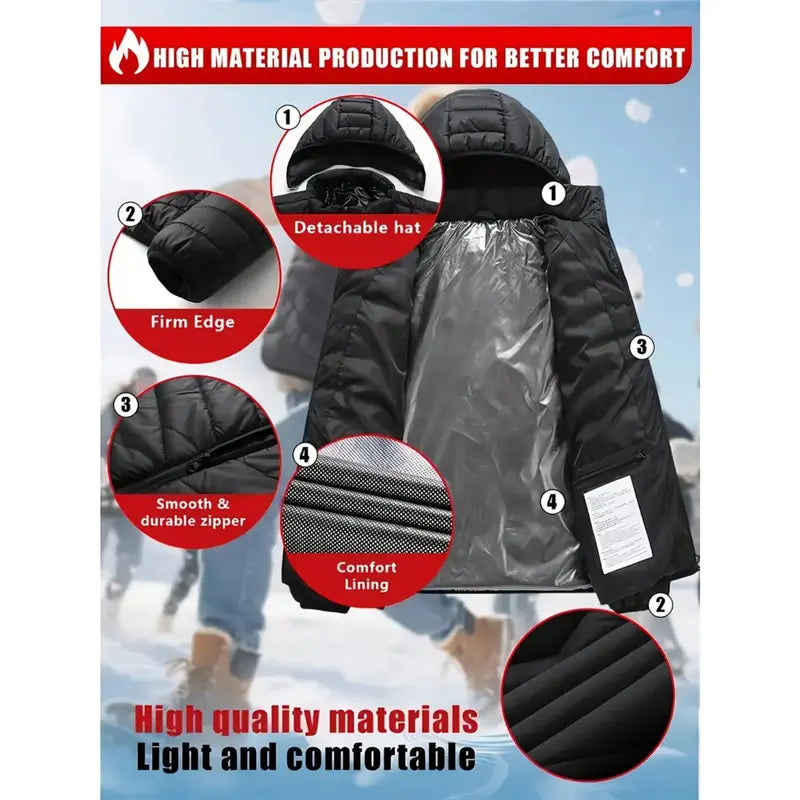 🎁2025-Christmas Hot Sale🎁49% OFF - Heated Jacket Men Women Coats USB SelfHeated Clothing Winter Ski Camping Heated Jacket with Detachable Hood