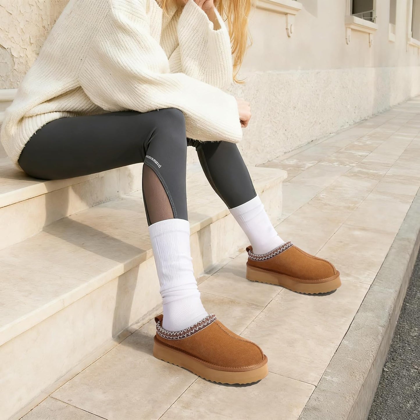 🔥HOT SALE 63% OFF🔥Genuine Suede Platform Slippers for Women Fuzzy Winter Warm Shoes Indoor Outdoor