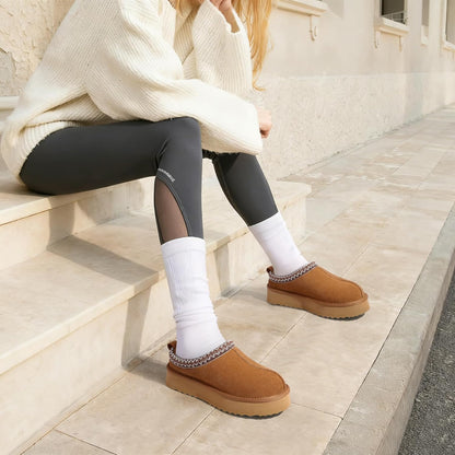 🔥HOT SALE 63% OFF🔥Genuine Suede Platform Slippers for Women Fuzzy Winter Warm Shoes Indoor Outdoor