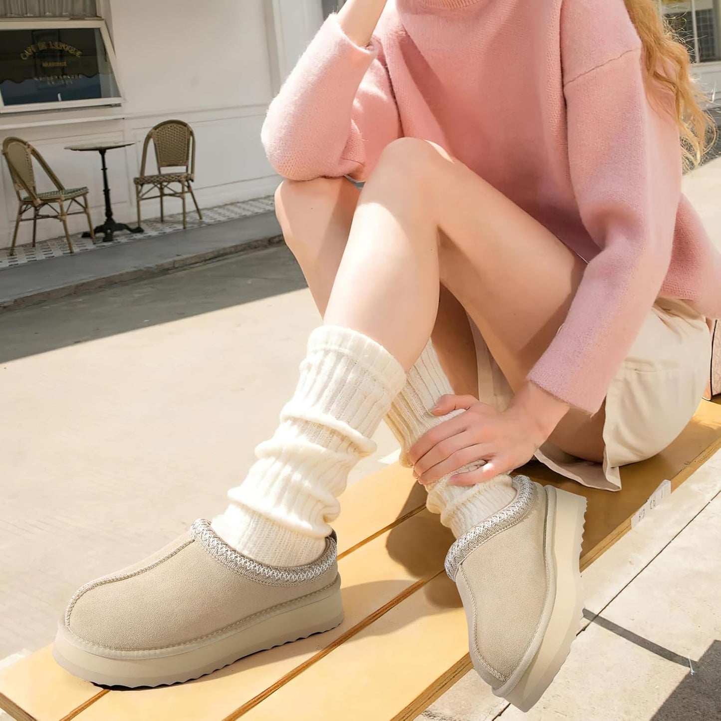 🔥HOT SALE 63% OFF🔥Genuine Suede Platform Slippers for Women Fuzzy Winter Warm Shoes Indoor Outdoor