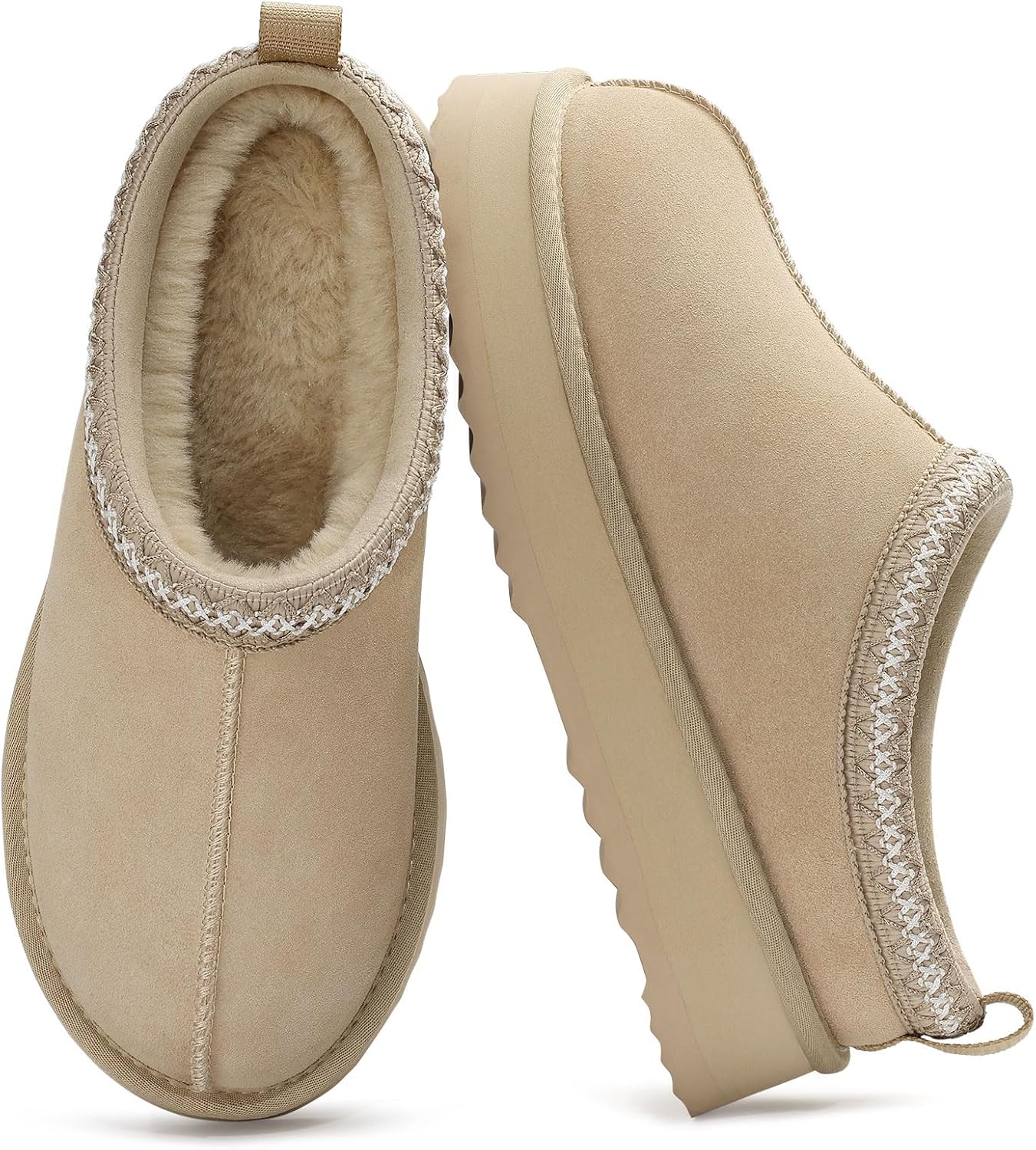 🔥HOT SALE 63% OFF🔥Genuine Suede Platform Slippers for Women Fuzzy Winter Warm Shoes Indoor Outdoor