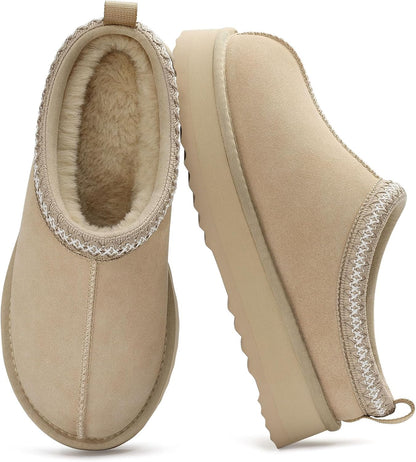 🔥HOT SALE 63% OFF🔥Genuine Suede Platform Slippers for Women Fuzzy Winter Warm Shoes Indoor Outdoor