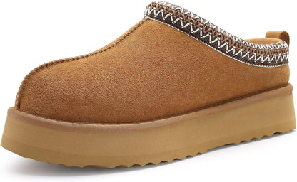 🔥HOT SALE 63% OFF🔥Genuine Suede Platform Slippers for Women Fuzzy Winter Warm Shoes Indoor Outdoor