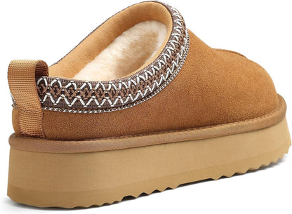 🔥HOT SALE 63% OFF🔥Genuine Suede Platform Slippers for Women Fuzzy Winter Warm Shoes Indoor Outdoor