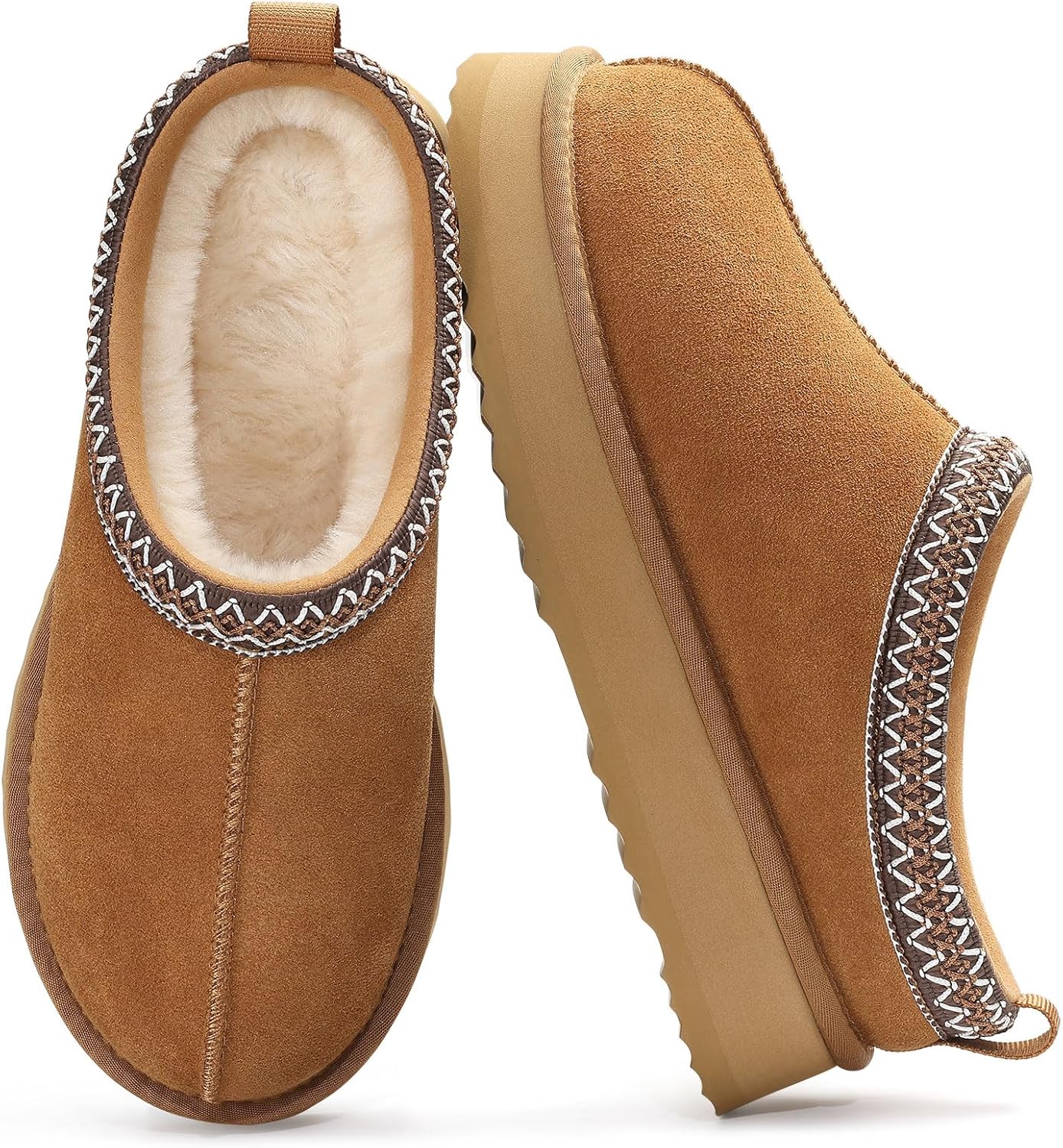 🔥HOT SALE 63% OFF🔥Genuine Suede Platform Slippers for Women Fuzzy Winter Warm Shoes Indoor Outdoor