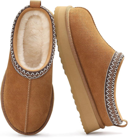 🔥HOT SALE 63% OFF🔥Genuine Suede Platform Slippers for Women Fuzzy Winter Warm Shoes Indoor Outdoor