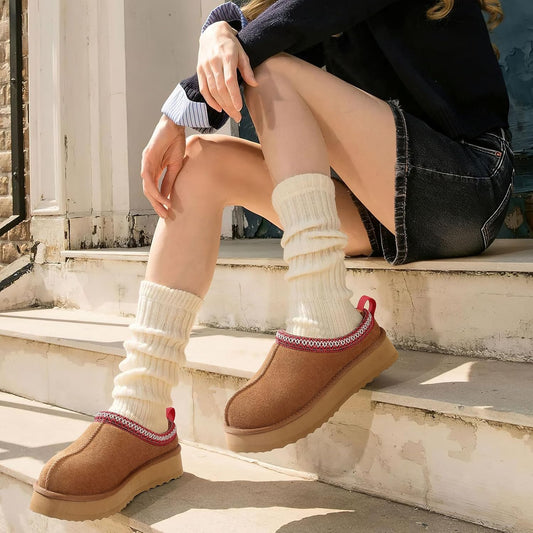 🔥HOT SALE 63% OFF🔥Genuine Suede Platform Slippers for Women Fuzzy Winter Warm Shoes Indoor Outdoor