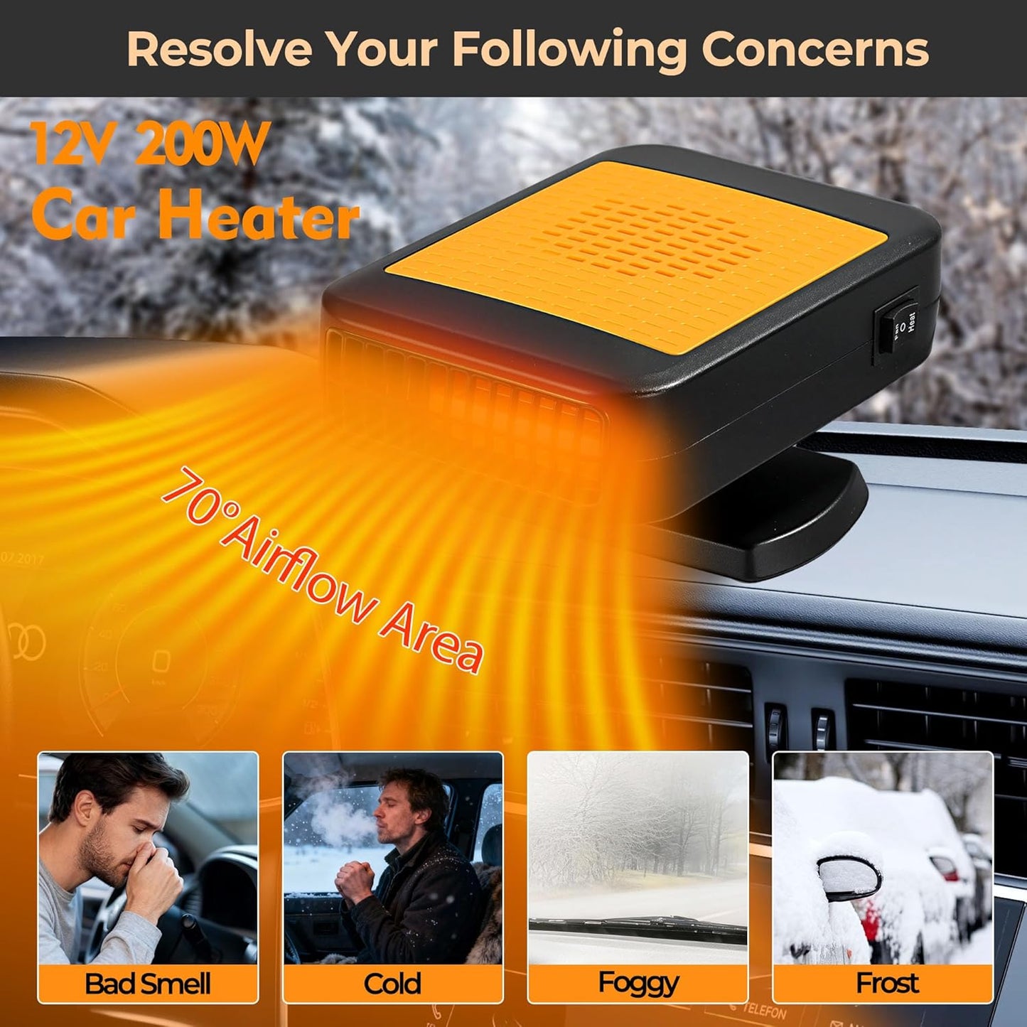 🎁2025-Christmas Hot Sale🎁49% OFF - Portable Car Heater for Vehicle, 12V Car Heater Portable（ Plugs into Cigarette Lighter）, Portable Heater for Car, 360° Rotatable Car Defroster Windshield Heater