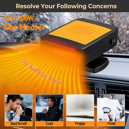 🎁2025-Christmas Hot Sale🎁49% OFF - Portable Car Heater for Vehicle, 12V Car Heater Portable（ Plugs into Cigarette Lighter）, Portable Heater for Car, 360° Rotatable Car Defroster Windshield Heater