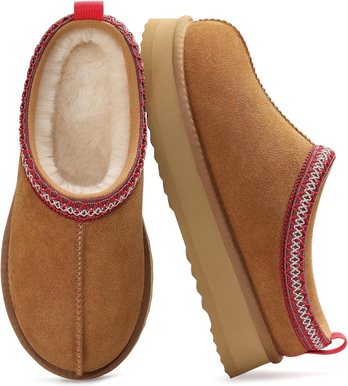 🔥HOT SALE 63% OFF🔥Genuine Suede Platform Slippers for Women Fuzzy Winter Warm Shoes Indoor Outdoor