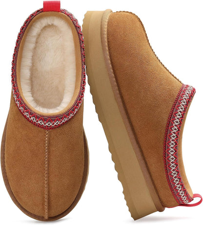 🔥HOT SALE 63% OFF🔥Genuine Suede Platform Slippers for Women Fuzzy Winter Warm Shoes Indoor Outdoor