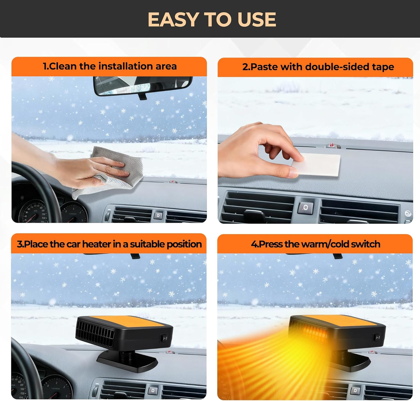 🎁2025-Christmas Hot Sale🎁49% OFF - Portable Car Heater for Vehicle, 12V Car Heater Portable（ Plugs into Cigarette Lighter）, Portable Heater for Car, 360° Rotatable Car Defroster Windshield Heater